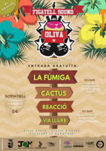 Fúmiga, Cactus, Reacció, Via Lliure i Trobadorets, en el cartell del Figatell Sound 1 FIGATELL SOUND 2018 CARTELL 247x350 1