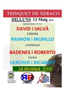 Partida de revenja al trinquet de Xeraco 3 Xeraco dilluns 13 Maig