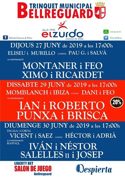 Partides de la setmana al Trinquet Municipal de Bellreguard 1 CARTELL SEMANAL EL ZURDO 27 30 JUNY