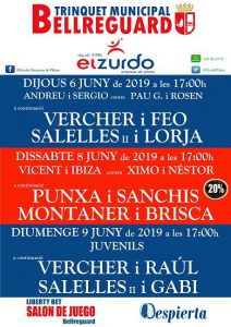 Cartell de partides al Trinquet Municipal de Bellreguard 1 CARTELL SEMANAL EL ZURDO 6 9 JUNY