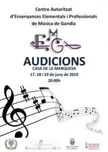 Audicions Fi de Curs del “Centre de Música de Gandia” 1 cartell audicions