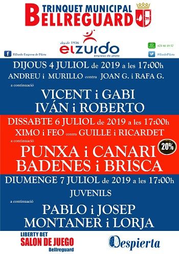 Programa de partides al Trinquet Municipal de Bellreguard 1 CARTELL SEMANAL EL ZURDO 4 7 JULIOL