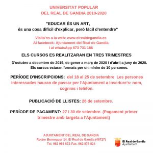 Real de Gandia posa en marxa la Universitat Popular 1 70292914 1138205266377201 2920686849154351104 n