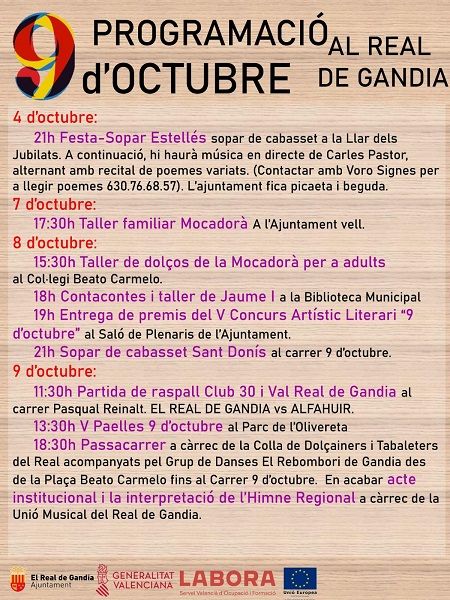 Programació d'activitats pel 9 d'octubre al Real 1 cartell real