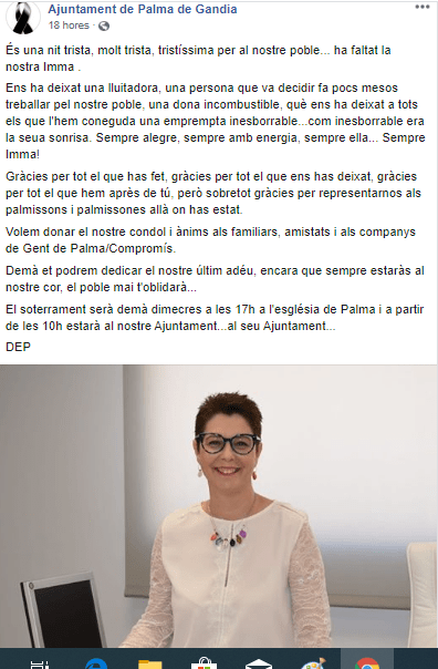 "Ens ha deixat una lluitadora": Imma l'Alcaldessa de Palma de Gandia 1 facepalma