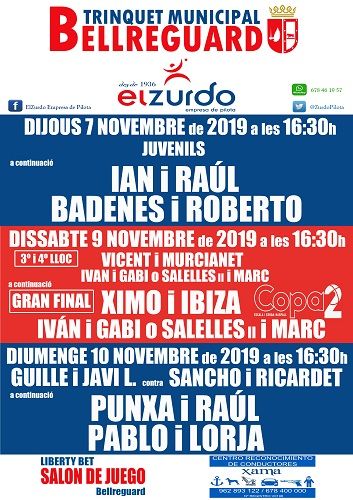 Gran final de la Copa 2 al Trinquet Municipal de Bellreguard 1 CARTELL SEMANAL EL ZURDO 7 10 NOV 1