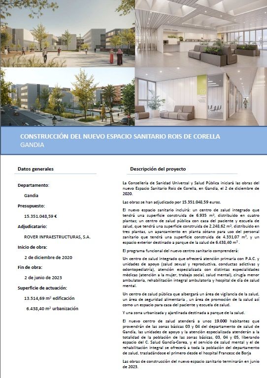 Inici de les obres del centre sociosanitari Roís de Corella de Gandia 1 Centre Sociosanitari Rois de Corella de Gandia