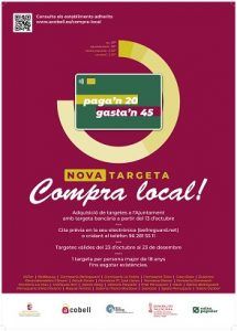 Amb 20 euros tindras una targeta amb 45 euros per a comprar al comerç local de Bellreguard 1 Targeta Compra Bellreguard