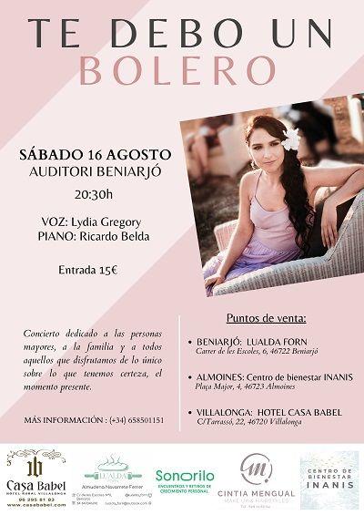 "Te debo un bolero", homenatge musical a aquells que ens han donat tant 1 Beniarjo CARTEL CONCIERTO 16 AGOST