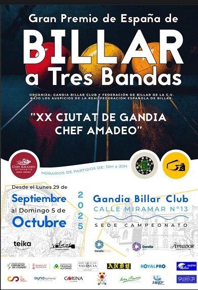 Nova edició del Trofeu “Ciutat de Gandia-Xef Amadeo” de billar a tres bandes 1 cartel billar