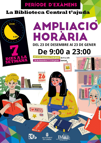 La Biblioteca Central de Gandia amplia el seu horari en Nadal 1 Ampliacio horaria Nadal 25