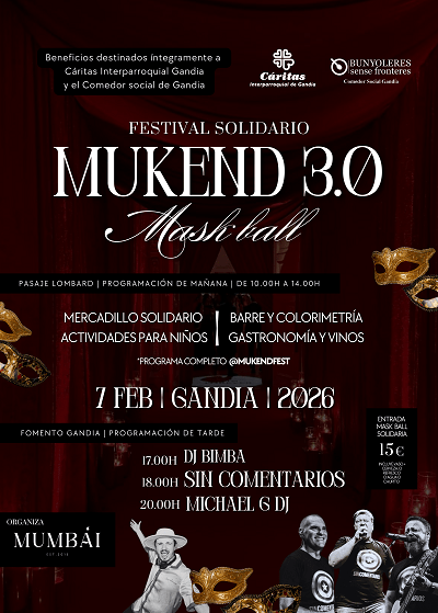 El Mukend Fest de Gandia prepara la seua tercera edició amb l’objectiu solidari de superar els 10.000 euros 1 Cartel Mukend 3.0 DEFINITIVO 51