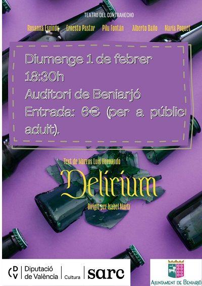 L'Auditori de Beniarjó posa el focus en les addiccions amb l'obra «Delirium» 1 Cartell Delirium a Beniarjo 1 1