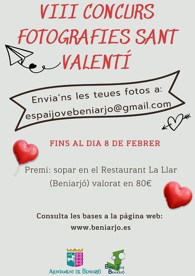 Beniarjó convoca una nova edició del Concurs de Fotografia de Sant Valentí 1 Cartell VIII concurs fotografia St. Valenti