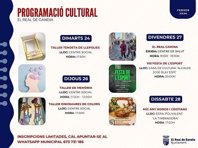 El Real de Gandia acomiada el febrer amb una explosió de cultura, tradició i esport 1 Real de Gandia agenda cultural 24022026