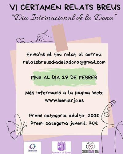 Beniarjó convoca la sisena edició del seu certamen de relats breus per a reivindicar la igualtat 1 VI Concurs relats breus Beniarjo