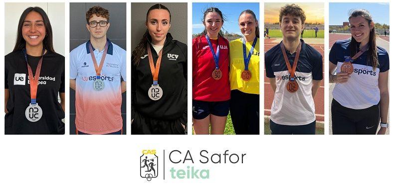 Èxit rotund de l'atletisme gandià: El CA Safor Teika suma 15 medalles en l'Autonòmic Universitari 1 Atletisme Safor montaje 2 Autonomic Universitari
