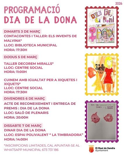 El Real de Gandia presenta una setmana d'actes per a commemorar el Dia de la Dona 1 Real de Gandia Dia de la Dona 2026