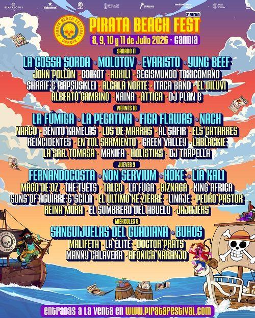 Gandia blinda el Pirata Beach Festival davant l'alerta roja per l'onada de calor 3 CARTEL POR DIAS PIRATA FEST GANDIA 2026