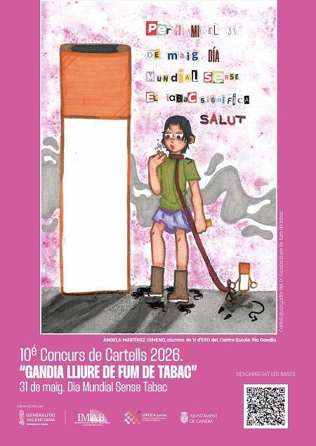Gandia implica els joves en la lluita contra el tabaquisme amb el X Concurs de Cartells ‘Lliure de Fum’ 1 Cartell concurs Gandia lliure de fum 2026