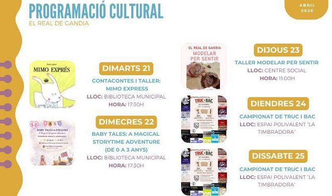El Real de Gandia presenta una setmana farcida d'activitats culturals i lúdiques per a tots els públics 1 Real de Gandia programacio cultural 21042026
