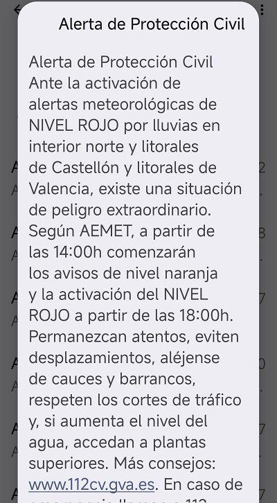 ALERTA PER ACUMULATS EXTREMS I NIVELL ROIG: LES TEMPESTES PODEN DEIXAR MÉS DE 250 L/M² A LA SAFOR 1 Screenshot 2026 10 01 10 35 00 416 com.google.android.cellbroadcastreceiver edit